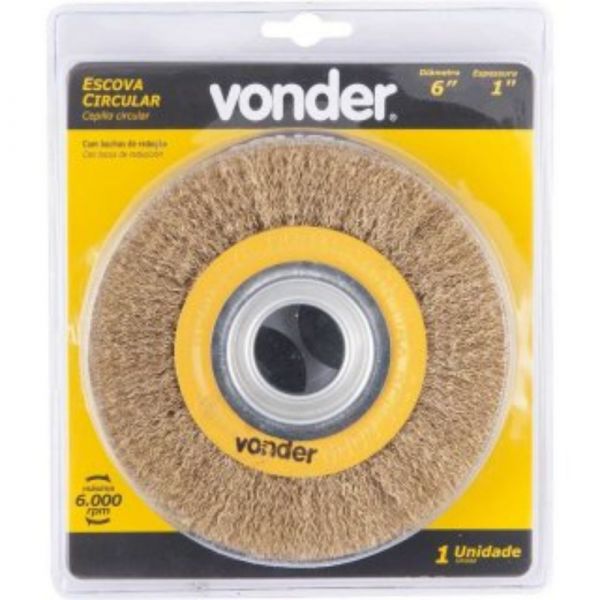 Escova de Aço Circular 6 x 1 Pol. (152,4 mm x 25,4 mm) Ondulado com Bucha de Redução Vonder
