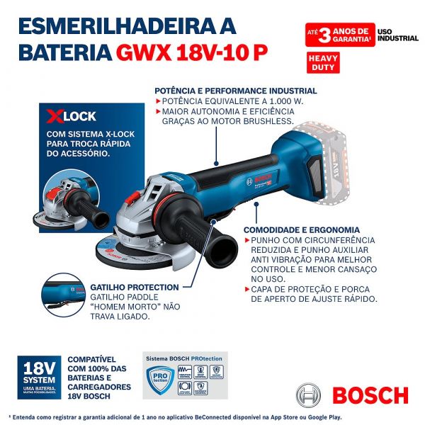 Esmerilhadeira Angular à Bateria GWX 18V-10 P 18V sem Bateria Bosch