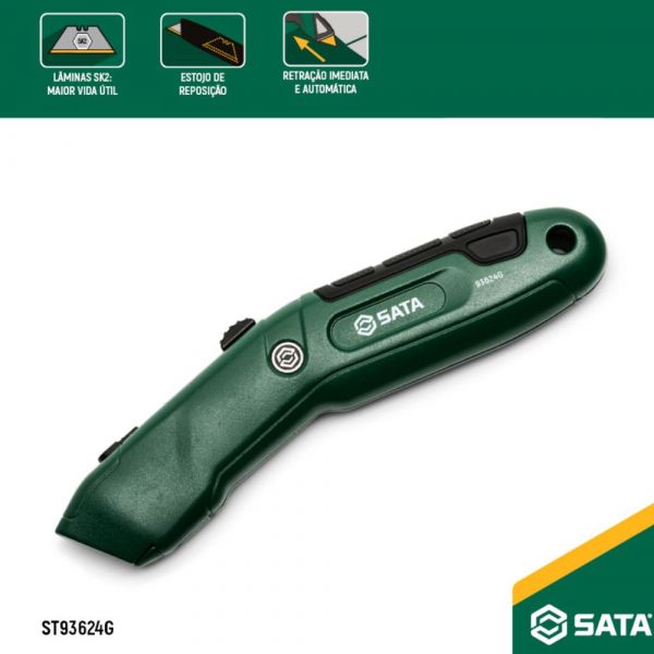 Estilete de Segurança Auto-Retrátil Reforçado Trapezoidal  ST93624G Sata