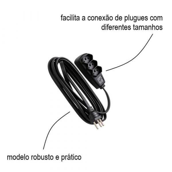 Extensão Elétrica Cabo PP 3 X 0,75mm Com 3 Tomadas 10 Metros Daneva