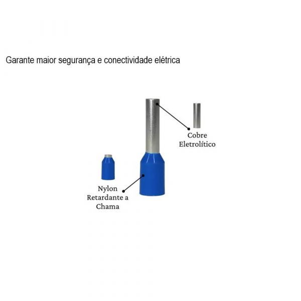 Terminal Tubular Ilhos Simples 2,5mm Azul Lukma