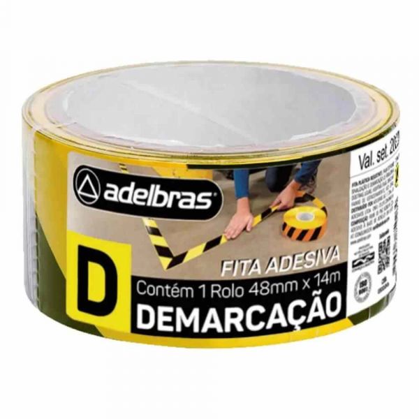 Fita Adesiva para Demarcação de Solo 48mmX14m Amarela/Preto Adelbras