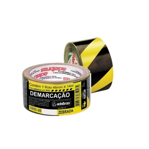 Fita Adesiva para Demarcação de Solo 48mmX14m Amarela/Preto Adelbras