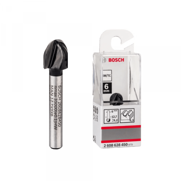 Fresa de meia-cana Bosch 6 mm, R1 6,3 mm, D 12,7 mm, L 9,2 mm, G 40 mm