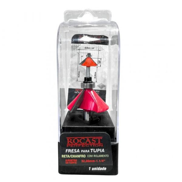 Fresa para Tupia Moldura Reta Chanfro com Rolamento 1.1/4 x 1/4 Pol. Rocast