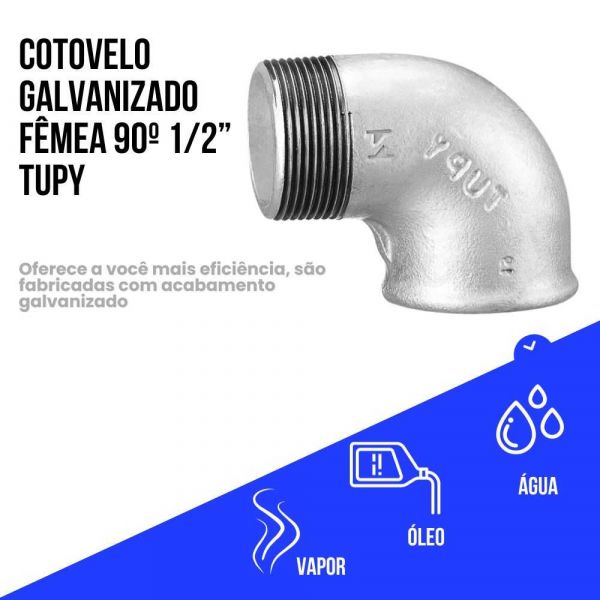 Cotovelo Galvanizado Fêmea 90º 1/2” Tupy