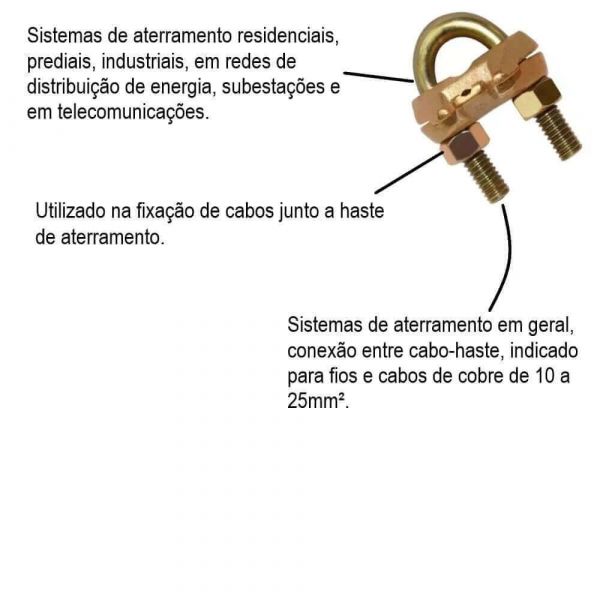 Grampo Conector Duplo Aterramento Tipo U Para Haste 1/2 e 5/8 Ms Artefatos