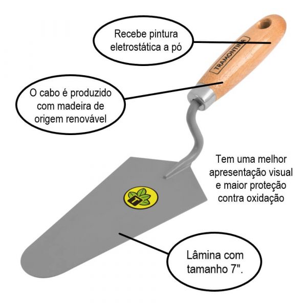 Colher de Pedreiro Com Cabo Madeira 7” Tramontina