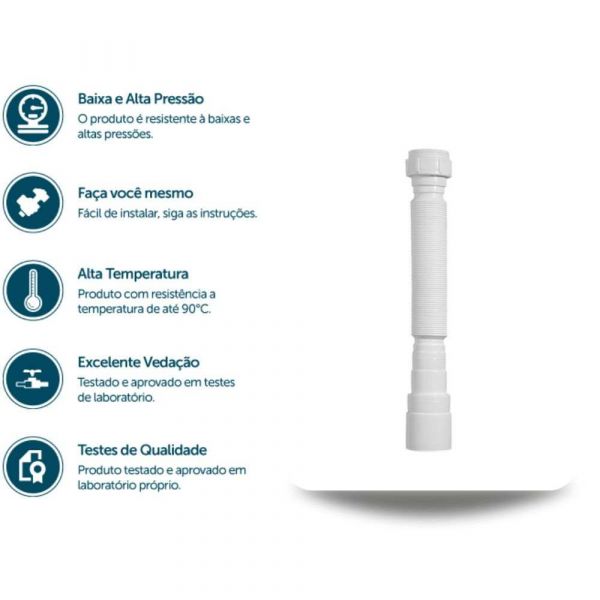Sifão Tubo Extensivo Sanfonado 70cm Branco Blukit