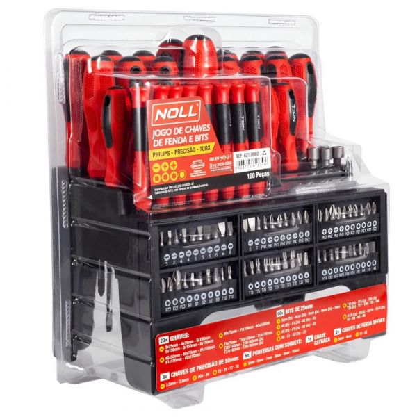 Jogo Chave de Fenda e Phillips Torx Precisão e Bits com Cabo 100 Peças 621.0002 Amatools