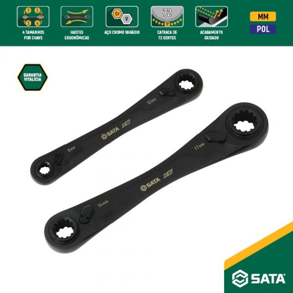 Jogo de Chave com Catraca X6 Quadbox 8mm a 19mm 2 Peças Sata 