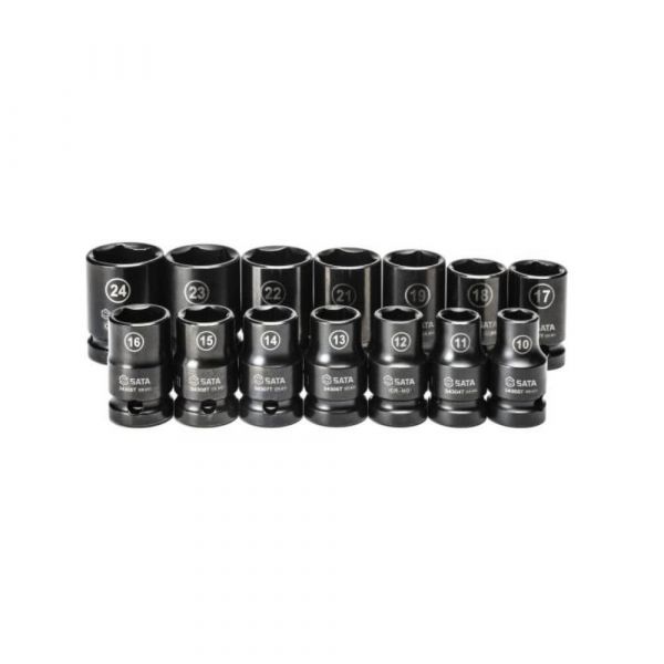 Jogo de Soquetes de Impacto Parede Fina 14 Peças 10-24mm Sata
