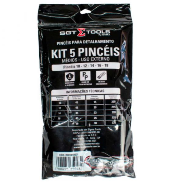 Kit 5 Pincéis Médios Uso Externo TAM: 10-12-14-16-18 Sigma Tools