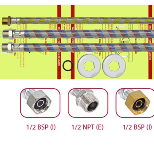 Kit para Instalação de Água Quente e Fria Flex Nitrílica 400mm 1/2 Pol. NPT (E) x 1/2 BSP(I) Maqenge