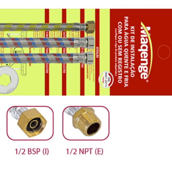 Kit para Instalação de Água Quente e Fria Flex Nitrílica 400mm 1/2 Pol. NPT (E) x 1/2 BSP(I) Maqenge