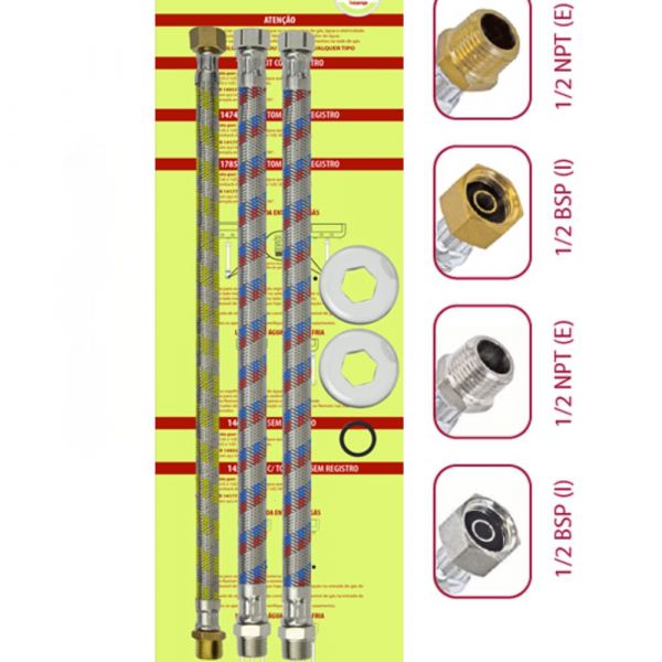 Kit para Instalação de Água Quente e Fria Flex Nitrílica 400mm 1/2 Pol. NPT (E) x 1/2 BSP(I) Maqenge