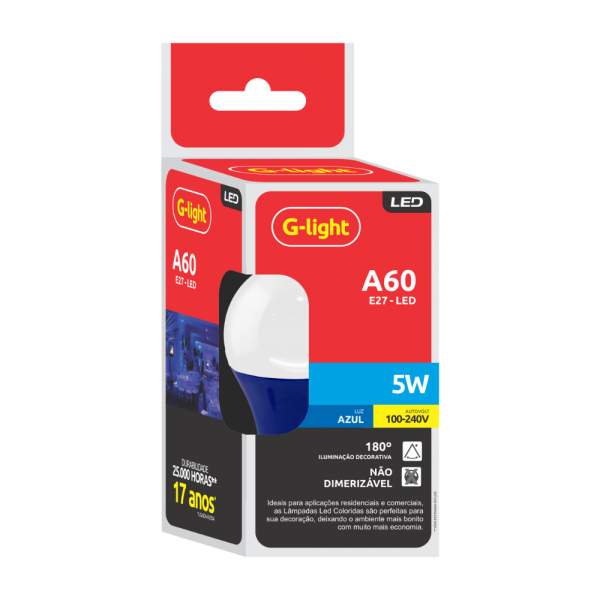 Lâmpada Led Pera 5W A60 Azul G-Light