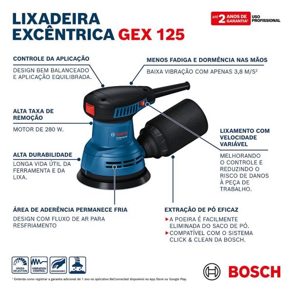 Lixadeira Roto Orbital Bosch GEX125 280W 220V