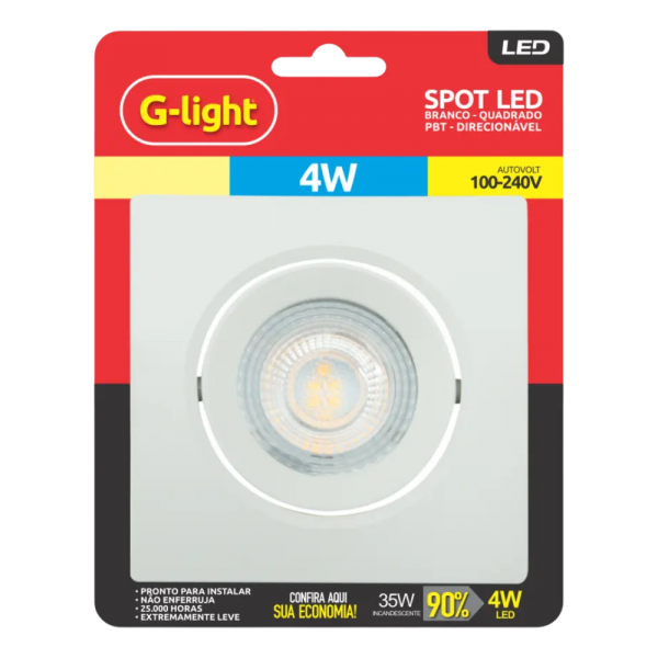 Luminária Spot Led Quadrado Branca 4W 4000K G-Light