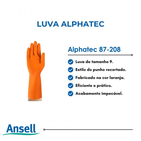Luva Alphatec 87-208 Laranja Tamanho 9 Ansell