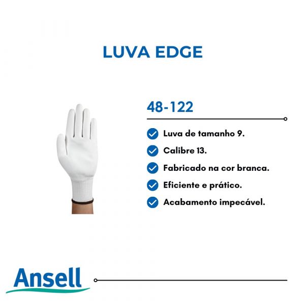 Luva Branca Edge 48-122 Tamanho 9 Ansell