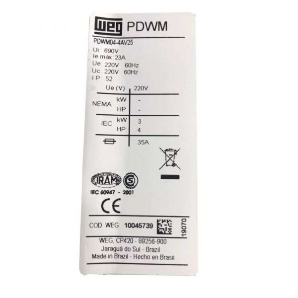 Chave de Partida Direta PDWM Rural 440V 5CV 10-15A Weg