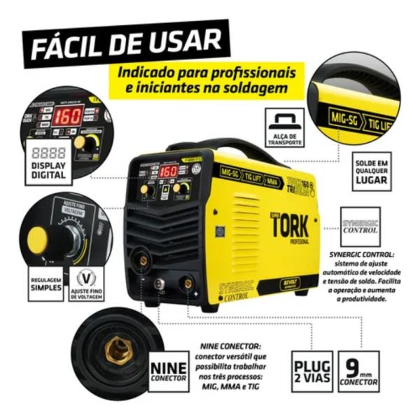 Máquina Inversora Trisolda 160A 5Kg MIG TIG MMA Tork