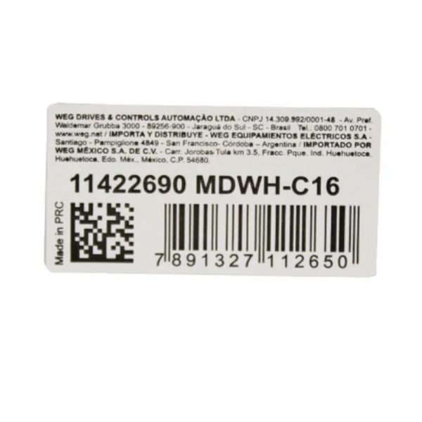 Minidisjuntor Monofásico Termomagnético MDWH-C16 Curva C 16A 10KA 1 Polo Weg