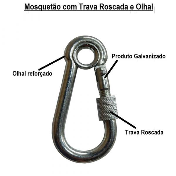 Mosquetão com Trava Roscada e Olhal 6 X 60mm Carbografite