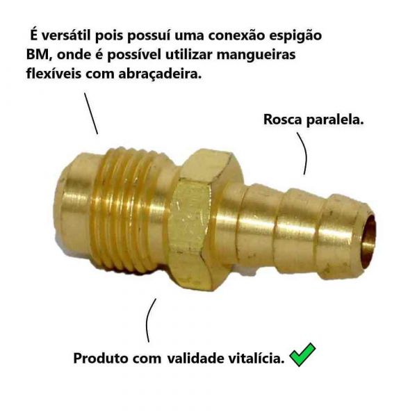 Niple para Mangueira de Gás 1/2'' SAE X 3/8'' BM Usicom