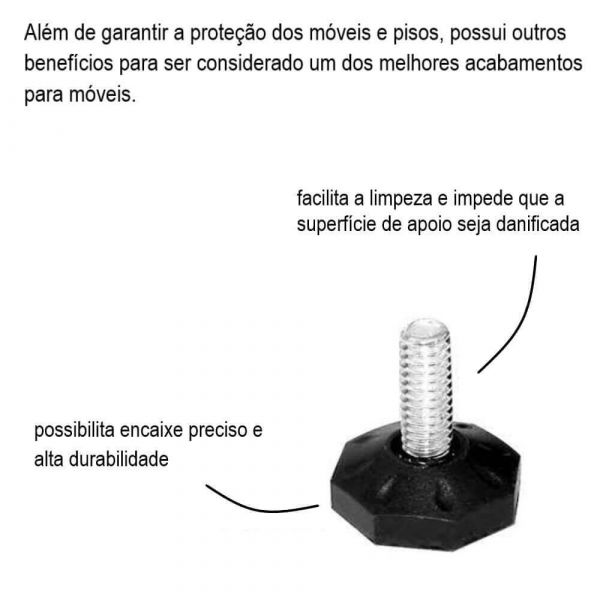 Pé Nivelador Para Móveis 1/4”x16mm Oitavado Emar