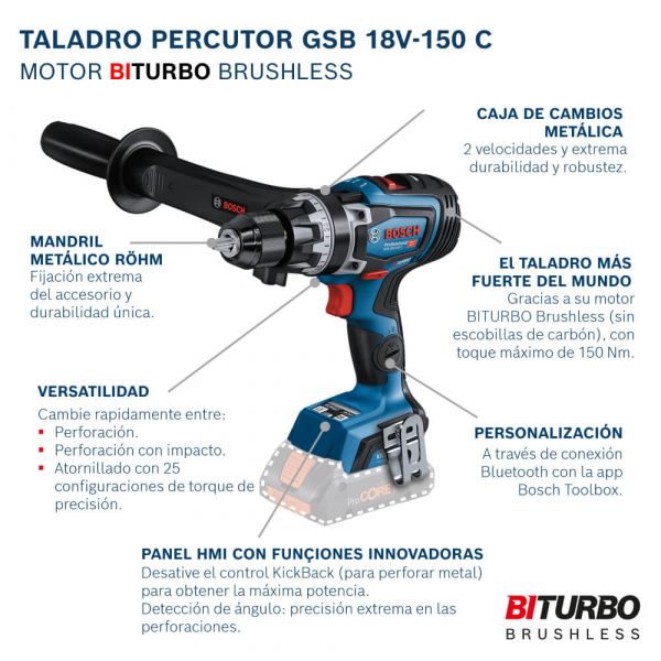 Parafusadeira Furadeira Impacto sem Bateria GSB 18V-150C Brushless Bosch 