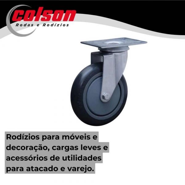 Rodízio Placa 512 Preto Giratório Sem Freio Roda Polipropileno 60kg Colson