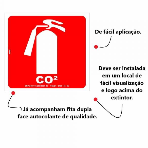 Placa de Sinalização 25x25cm luminescente Extintor CO2
