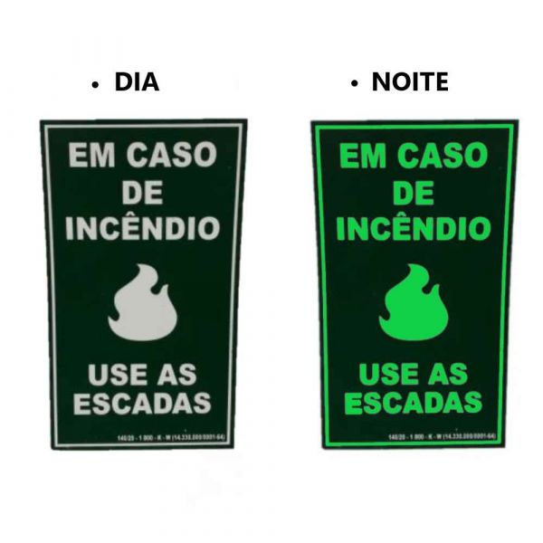 Placa de Sinalização 30X18 Luminescente Incêndio Use a Escada
