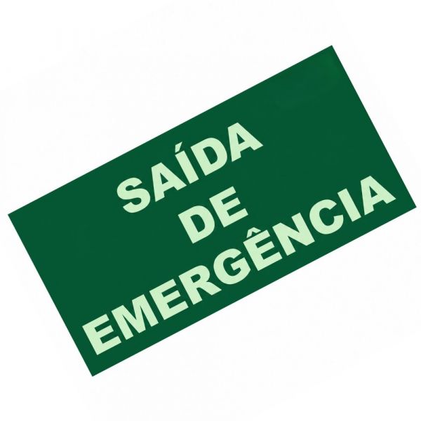 Placa de Sinalização Saída de Emergência 30x18cm Luminescente