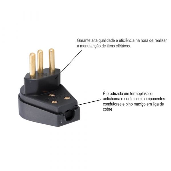 Plugue Angular 2P+T 10 A 250 V Preto Tramontina