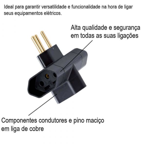 Plugue Elétrico Preto T 2P+T 10 A 250 V Tramontina