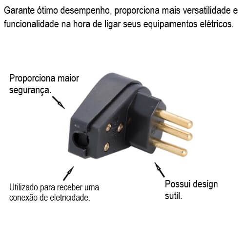 Plugue Macho Angular 2P+T 20A/250V Preto - 57403/011 Tramontina
