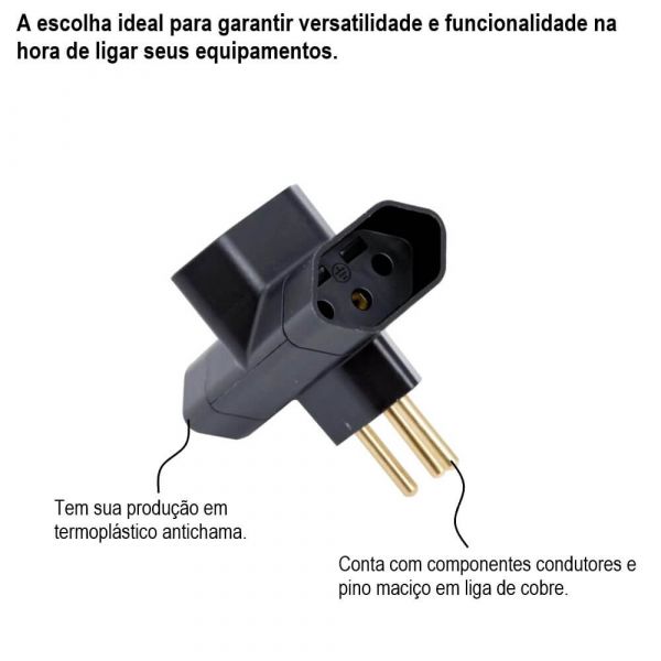 Plugue T 2p + T 10 Amperes 250 Volts Preto 57400181 Tramontina