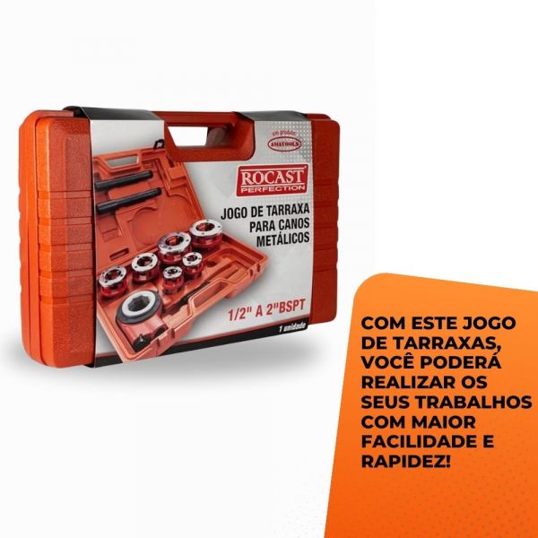 Jogo de Tarraxas para Canos Metálicos com 6 Peças 1/2 a 2 Pol Rocast