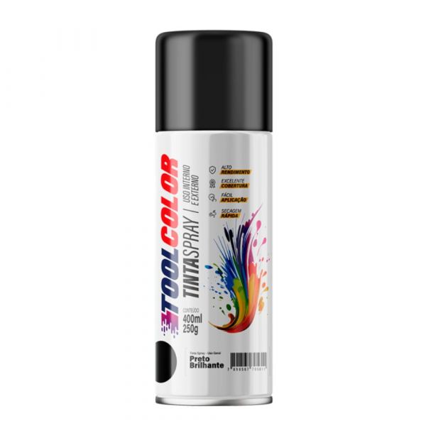 Tinta Spray Preto Brilhante 400ml Toolcolor