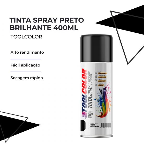 Tinta Spray Preto Brilhante 400ml Toolcolor