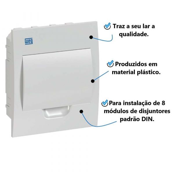Quadro de Distribuição Para 8 Polos DIN Embutir Branco Weg