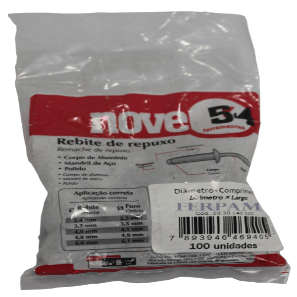 Rebite de Repuxo 4x10 (100 Peças)- Nove54
