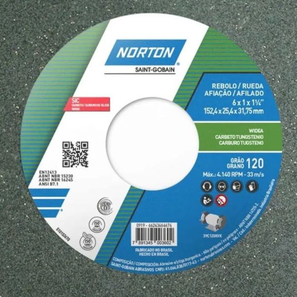 Rebolo Reto 6 x 1 x 1.1/4 Pol. G120 KVK Norton