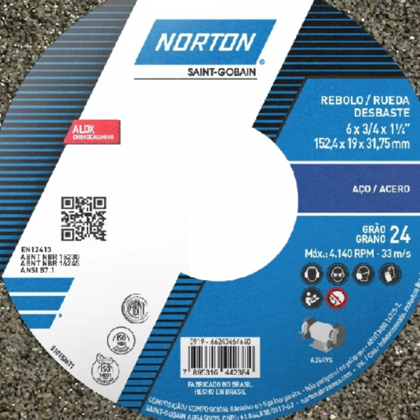 Rebolo Reto 6 x 3/4 x 1.1/4 Pol. Grão 24 Rvs Norton