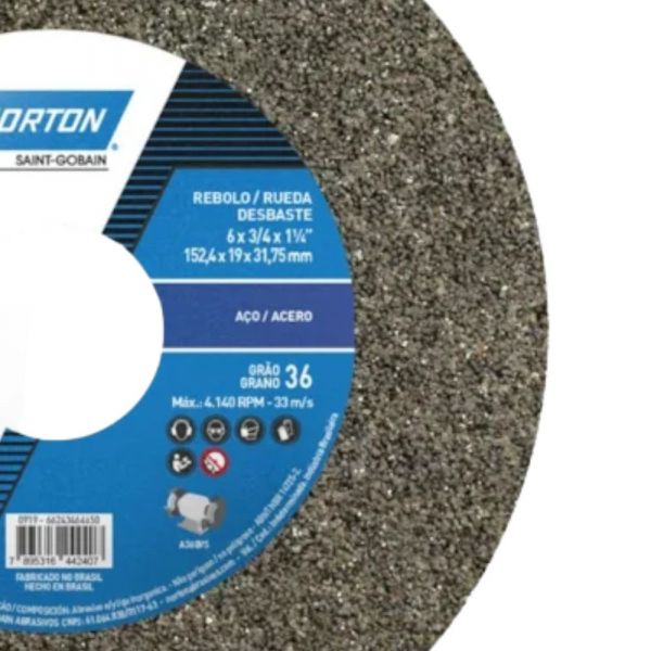 Rebolo Reto Grão 36 QVS 6x3/4x1.1/4 Pol. Norton
