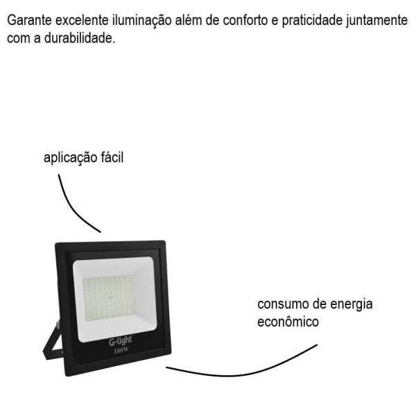 Refletor Led 100W 6500K IP65 Preto Bivolt GLight