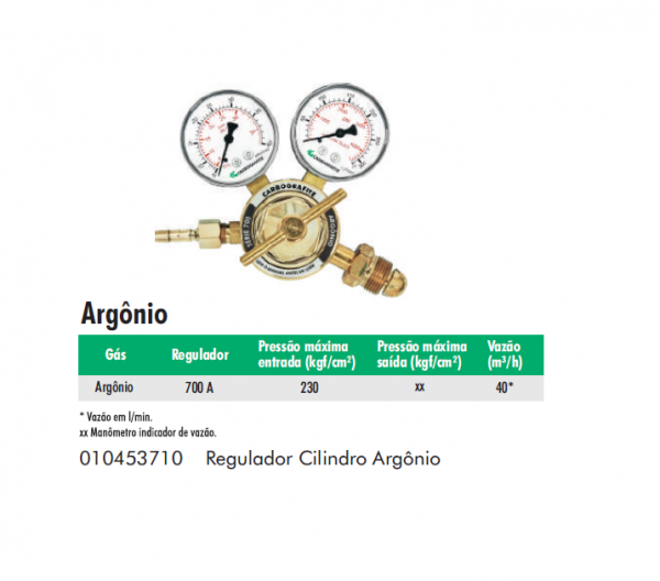 Regulador Cilindro de Argônio Serie 700 Carbografite